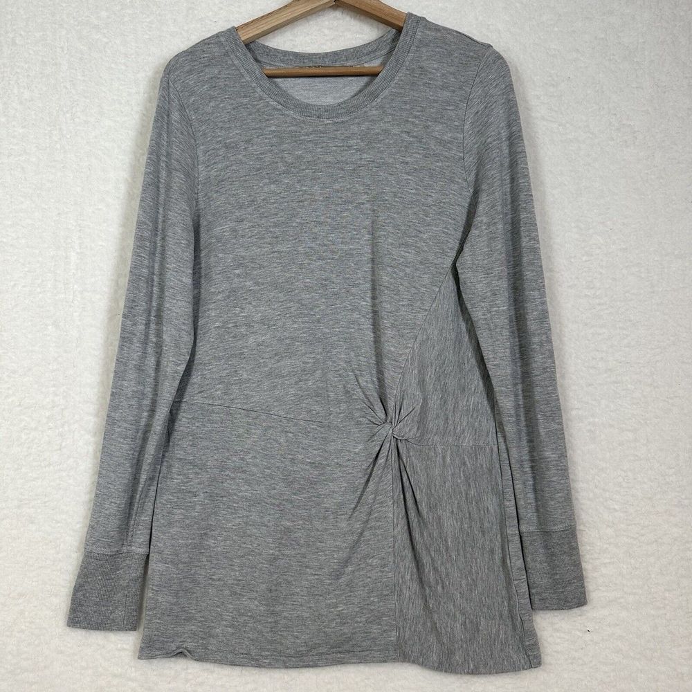 ATHLETA Women's Gray Long Sleeve Twist Knot Shirt Top Modal Blend Size Medium